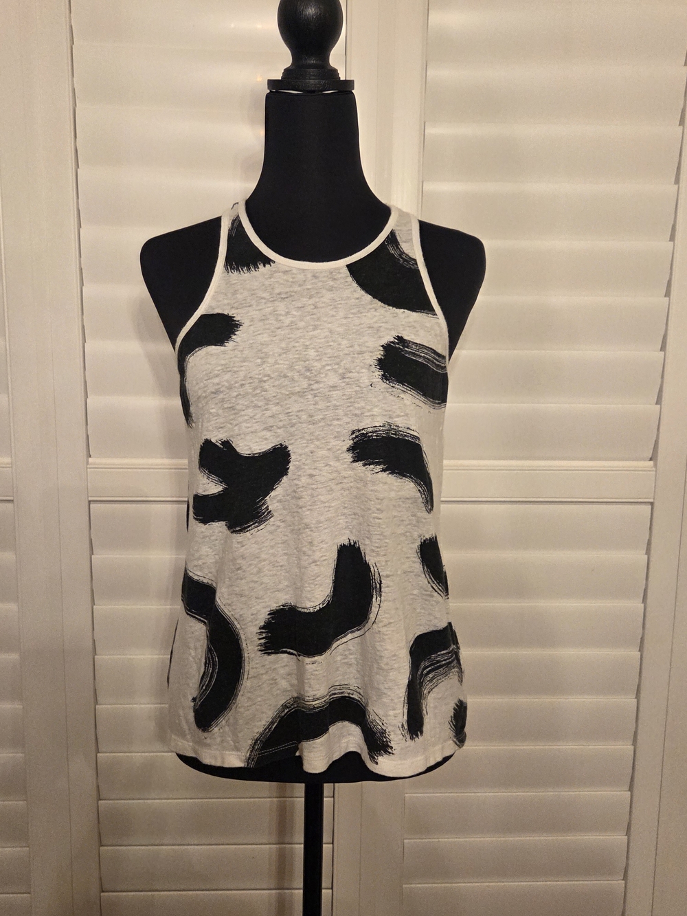 American Eagle Outfitters White Tank Top with Black Brushstroke Print Size M
